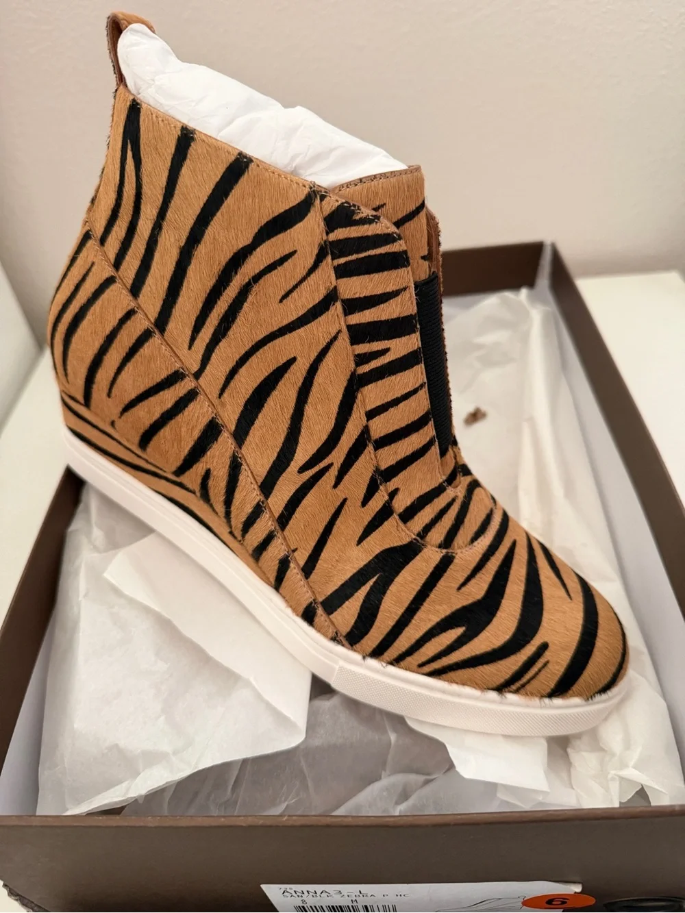 Linea Paolo Anna 3 Wedge Sneaker – Zebra Haircalf – Size 8M